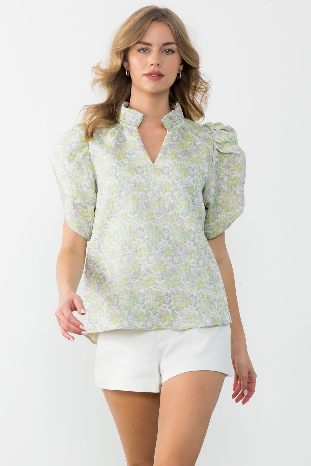 Easter Ruched Sleeve Floral Textured top