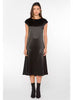 Evelyn Satin Short Sleeve Midi Dress in Copper and Black