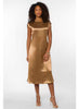 Evelyn Satin Short Sleeve Midi Dress in Copper and Black