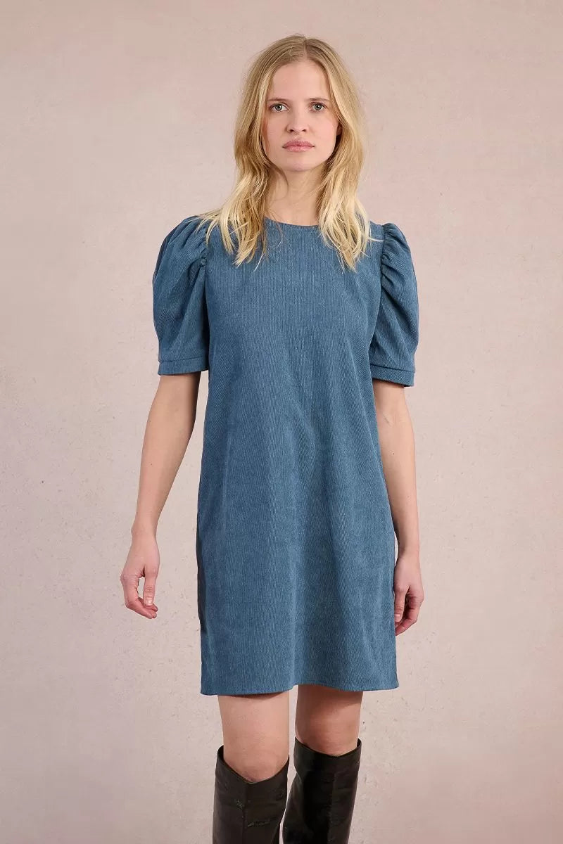 Juliet light Corduroy Dress with Puff Sleeves