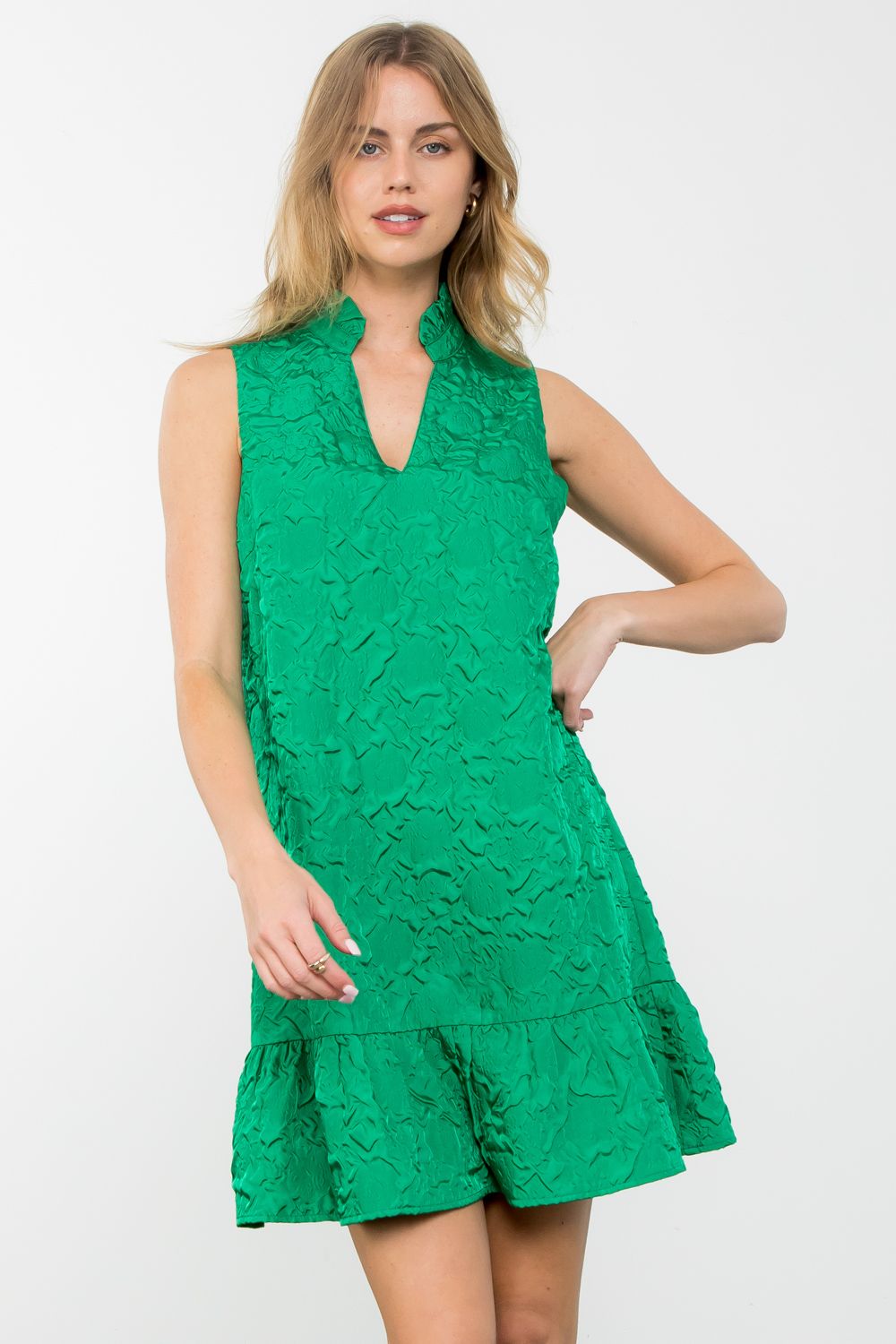 Geraldine Green Sleevless Textured Dress