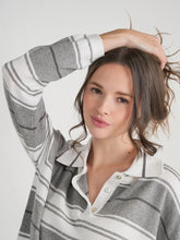 Load image into Gallery viewer, Harley Light Grey and White Stripe Polo Sweater
