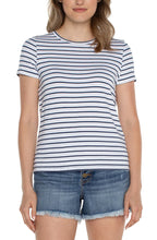 Load image into Gallery viewer, Janey Blue and White Stripe Slim Fit Crew Neck T Shirt
