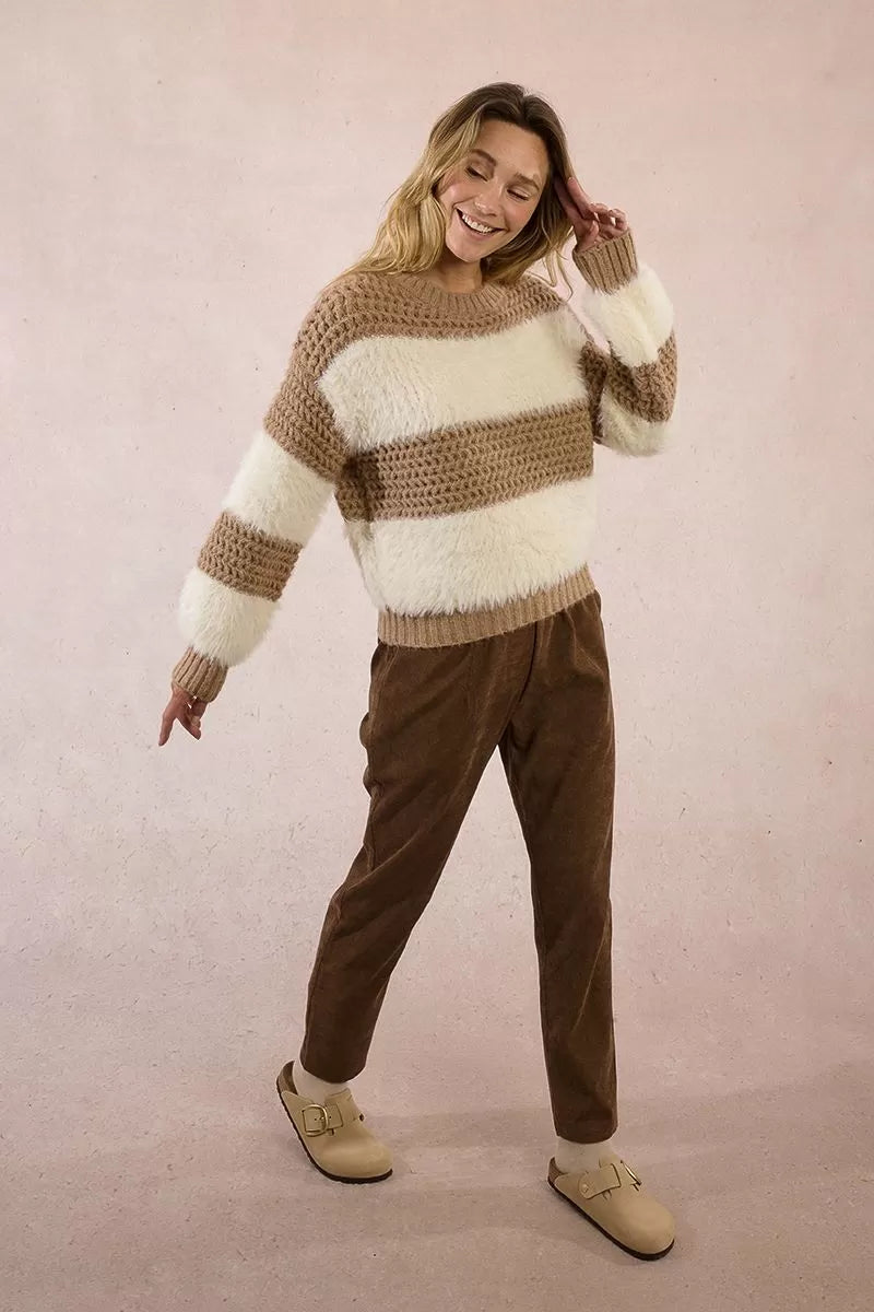 Joyce Taupe and Ivory Striped Sweater