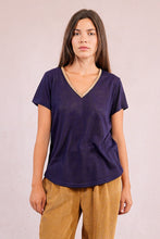 Load image into Gallery viewer, Laurel Short Sleeve V Neck Tee Trimmed in Gold
