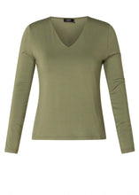 Load image into Gallery viewer, Clementine Knit Solid V neck top in Olive or in Brown
