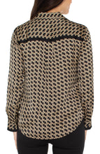 Load image into Gallery viewer, Renee Black and Gold Button Down Long Sleeve Silk like shirt
