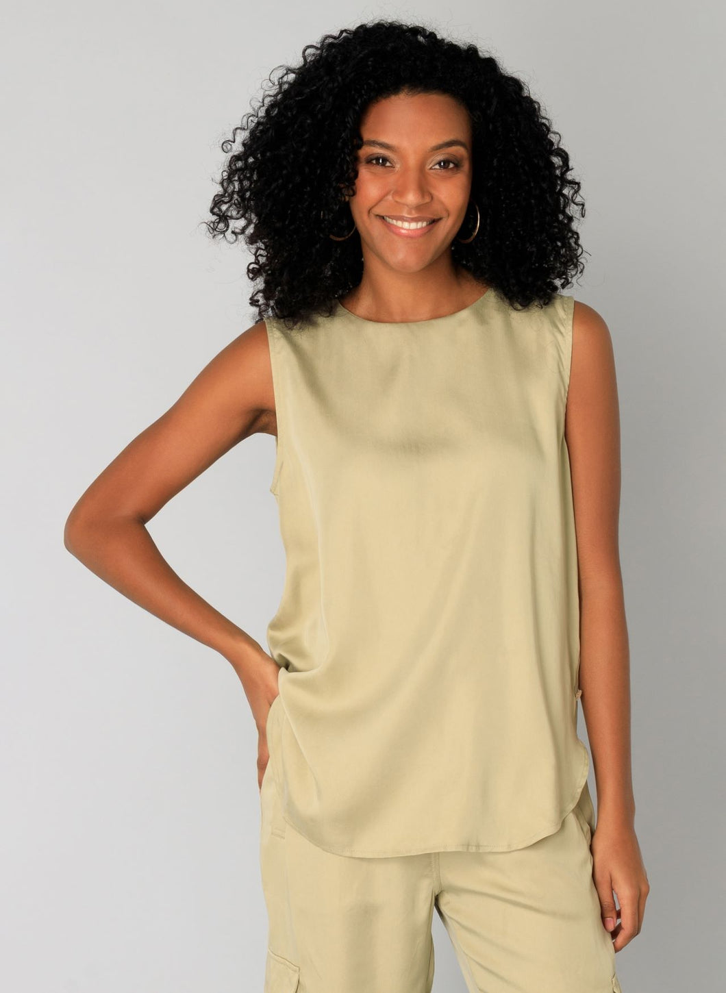 Sadel Light Taupe Button Back Sleeveless Top