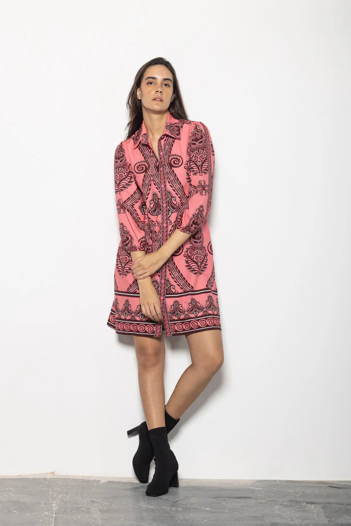 Ava Salmon Motif Pattern Dress