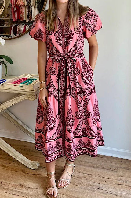 Della Salmon Motif Dress