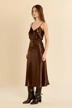 Load image into Gallery viewer, Sammy Satin High-Waisted Skirt in Chocolate &amp; Gunmetal
