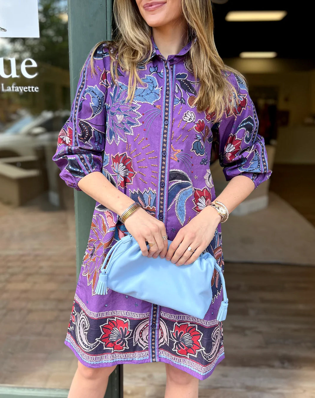 Ava Purple Sparkle Button Down Dress