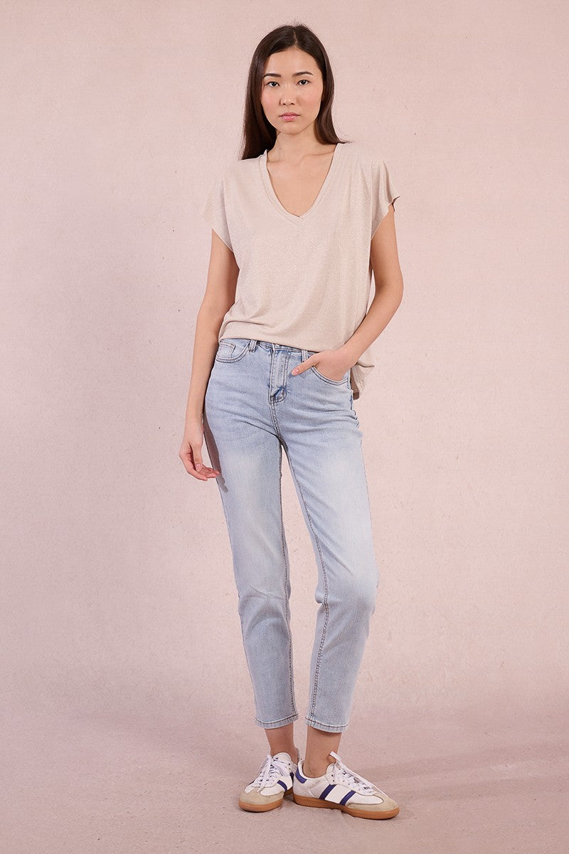 Finley V Neck Short Sleeve Shimmer knit Tee