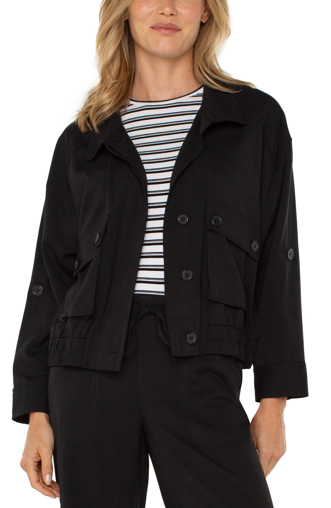 Vance Black and White Striped Crew Neck Top