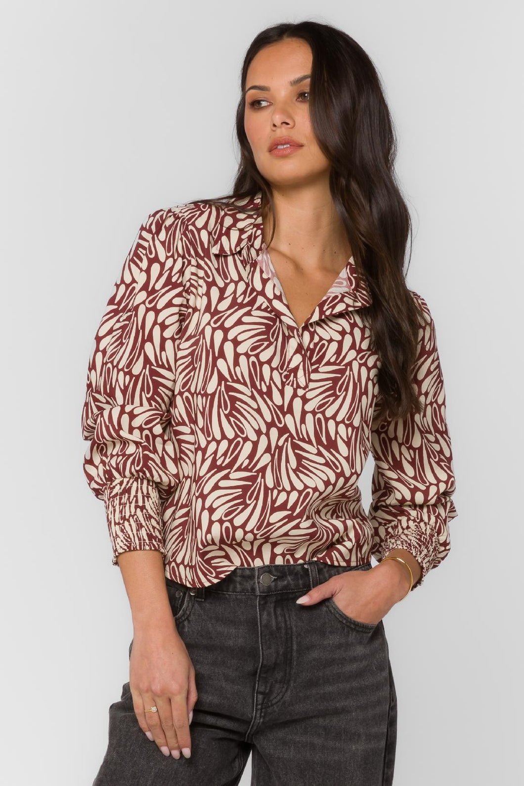 Glenda Bordeaux Teardrop Print Top