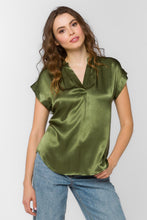 Load image into Gallery viewer, Wendi Short Cuff Sleeve V Neck Sateen Tops
