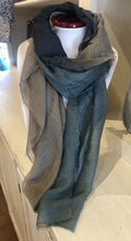 Load image into Gallery viewer, Mid size Silk and Cashmere Scarf Dream Denim Olive Ombre
