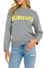 Load image into Gallery viewer, Monday Motif Grey Sweater with Yellow Lettering
