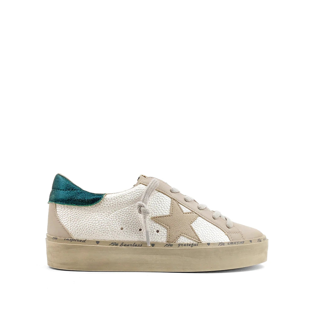 Petula Beige Star Sneaker with Teal Heel Trim