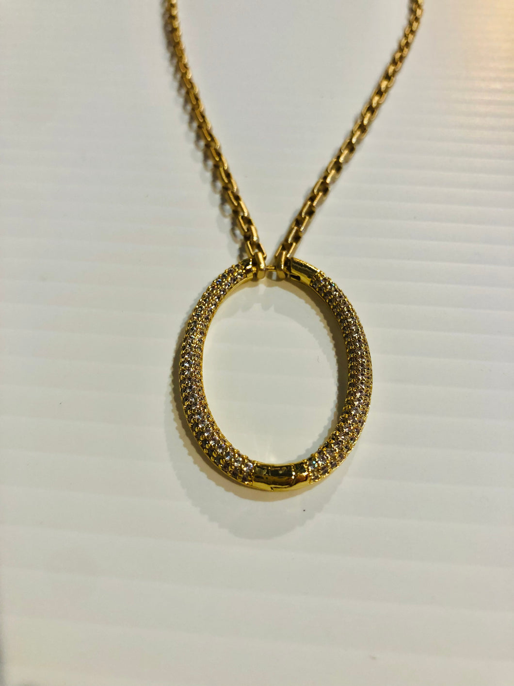 The Sandra Gold Chain Necklace with CZ oval Pendant