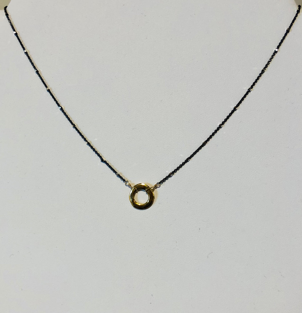 Tricia -Small or Mini Gold Ring Necklace with 14 Gold Filled or Oxidized Sterling 15” Chain with 2