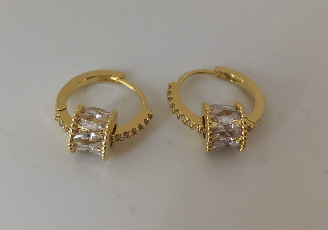 Gold Huggie with a CZ Barrel Earring