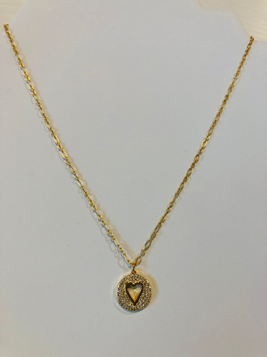 Mini Heart in CZ stones on Gold Circle 14