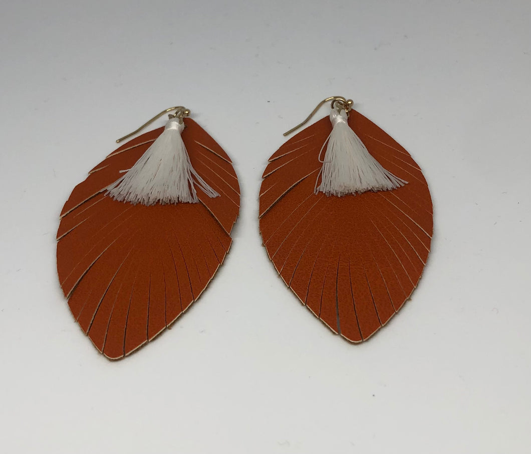 The Tam Orange Leather Feather Earring