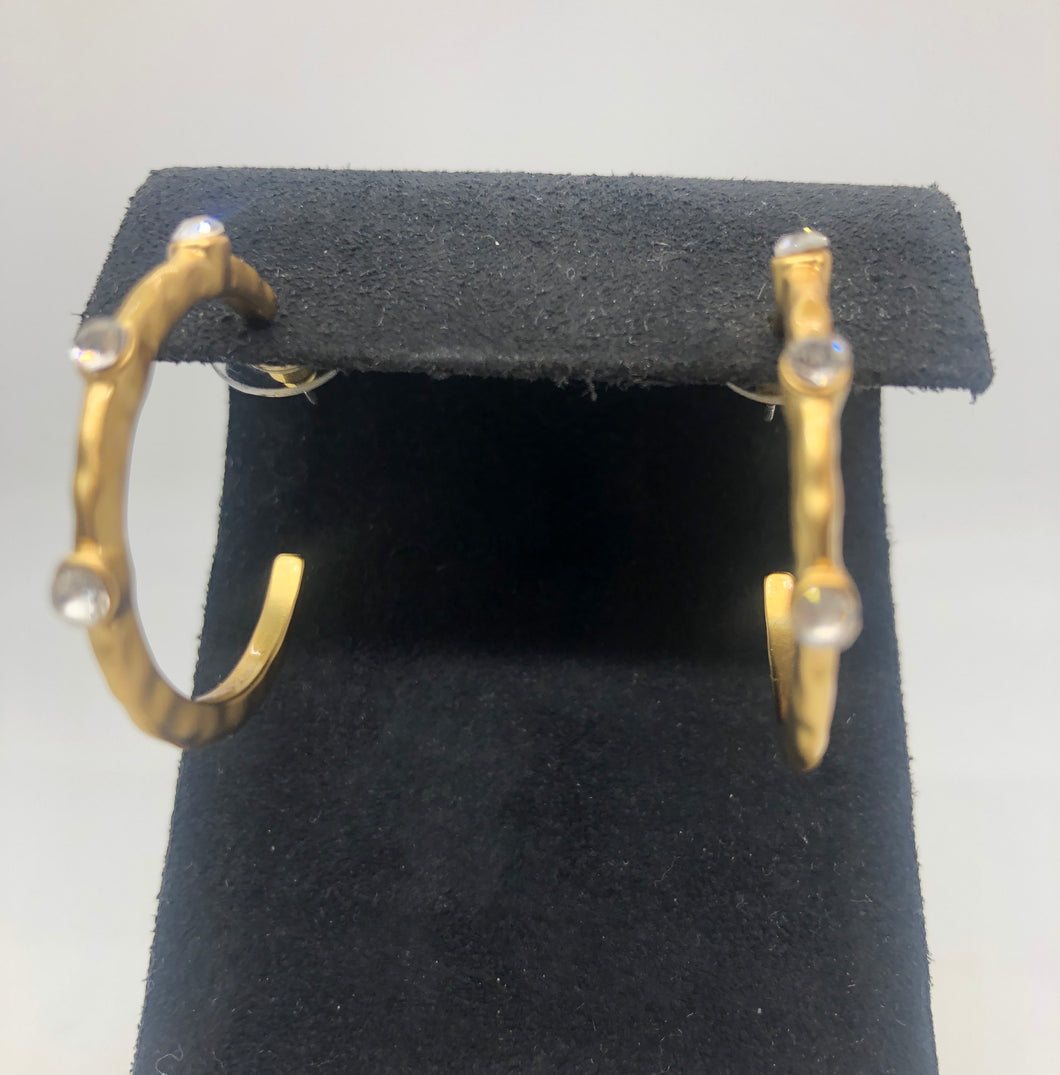 Sky Medium Brushed Gold Hoop with CZ Earring