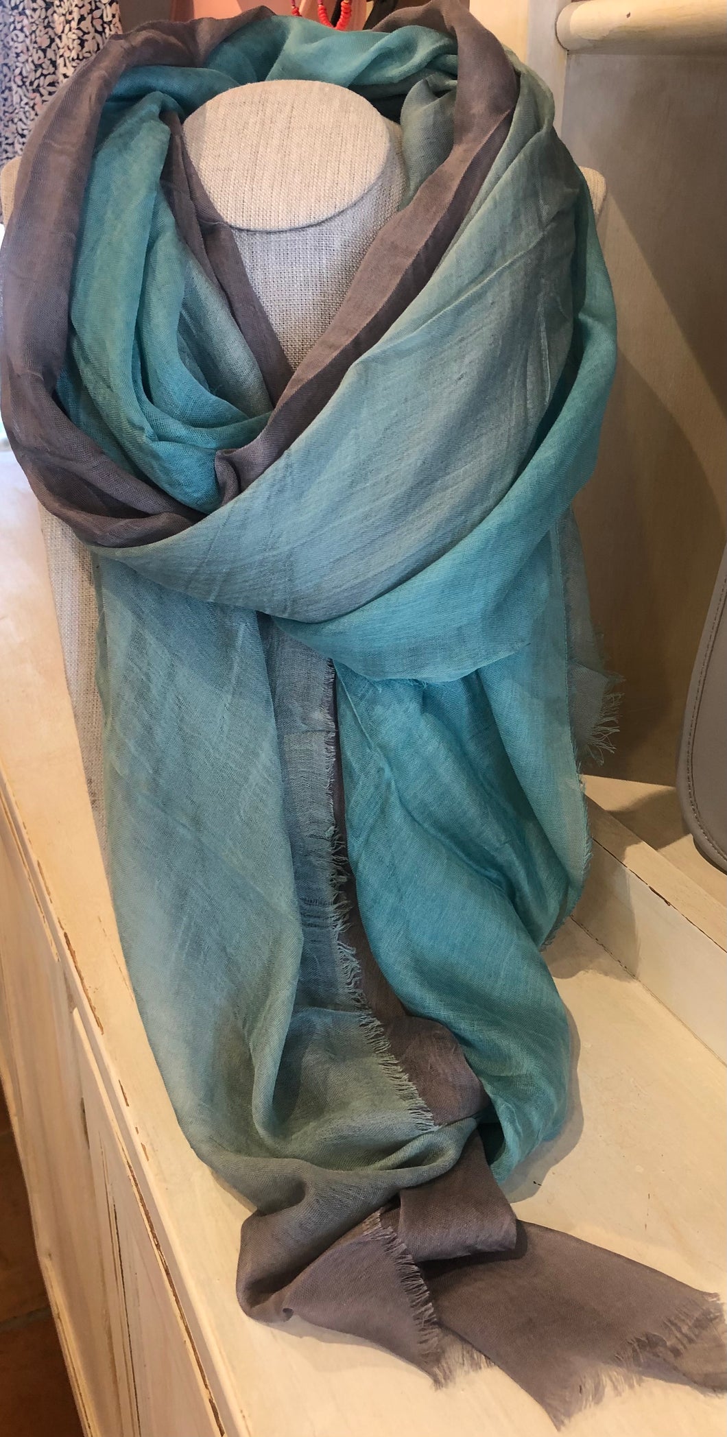 Blue Pacific Silk and Cashmere Scarf Dream Aquifer/taupe Ombre