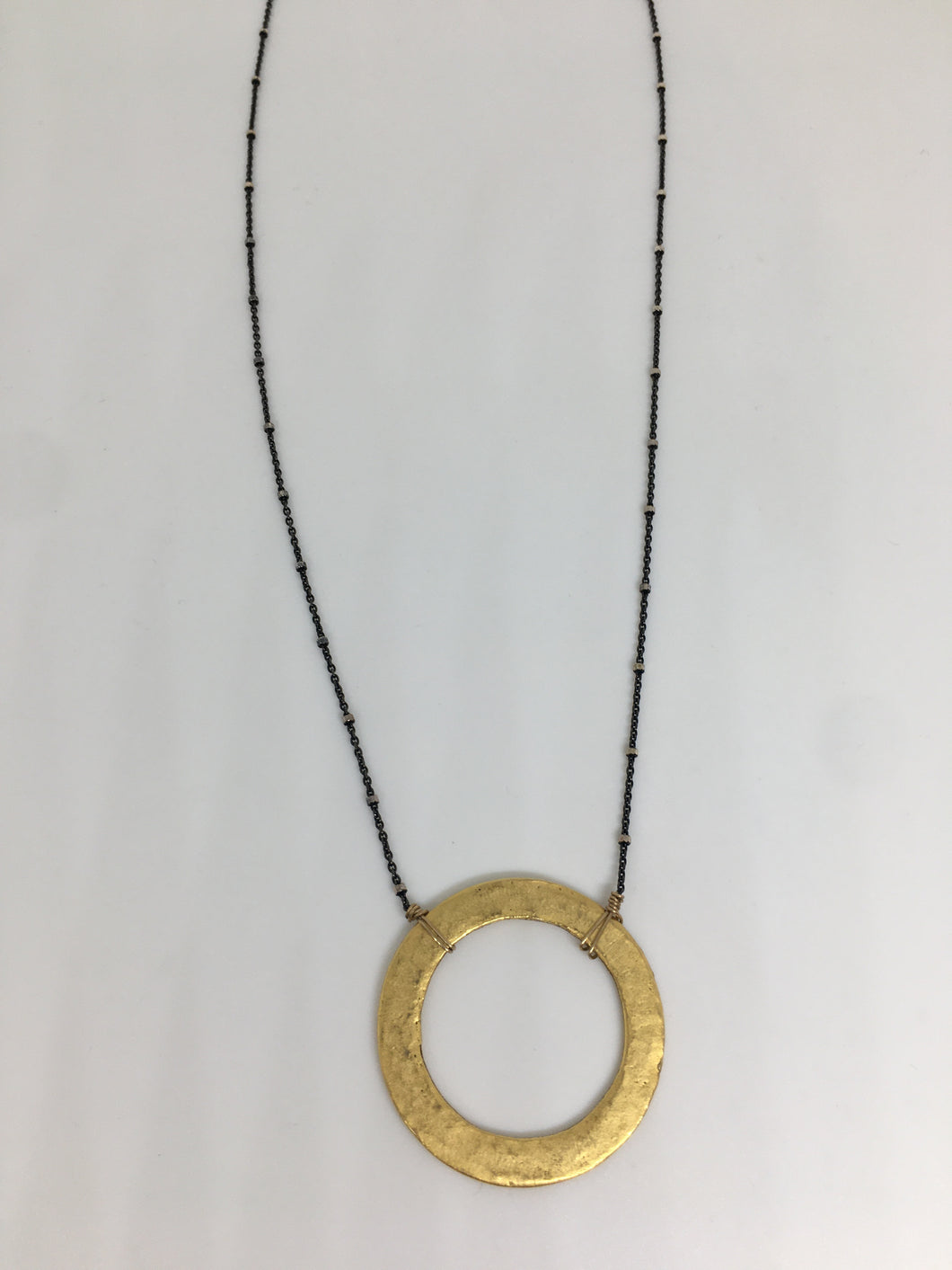 Medium Gold Ring on Gunmetal Chain