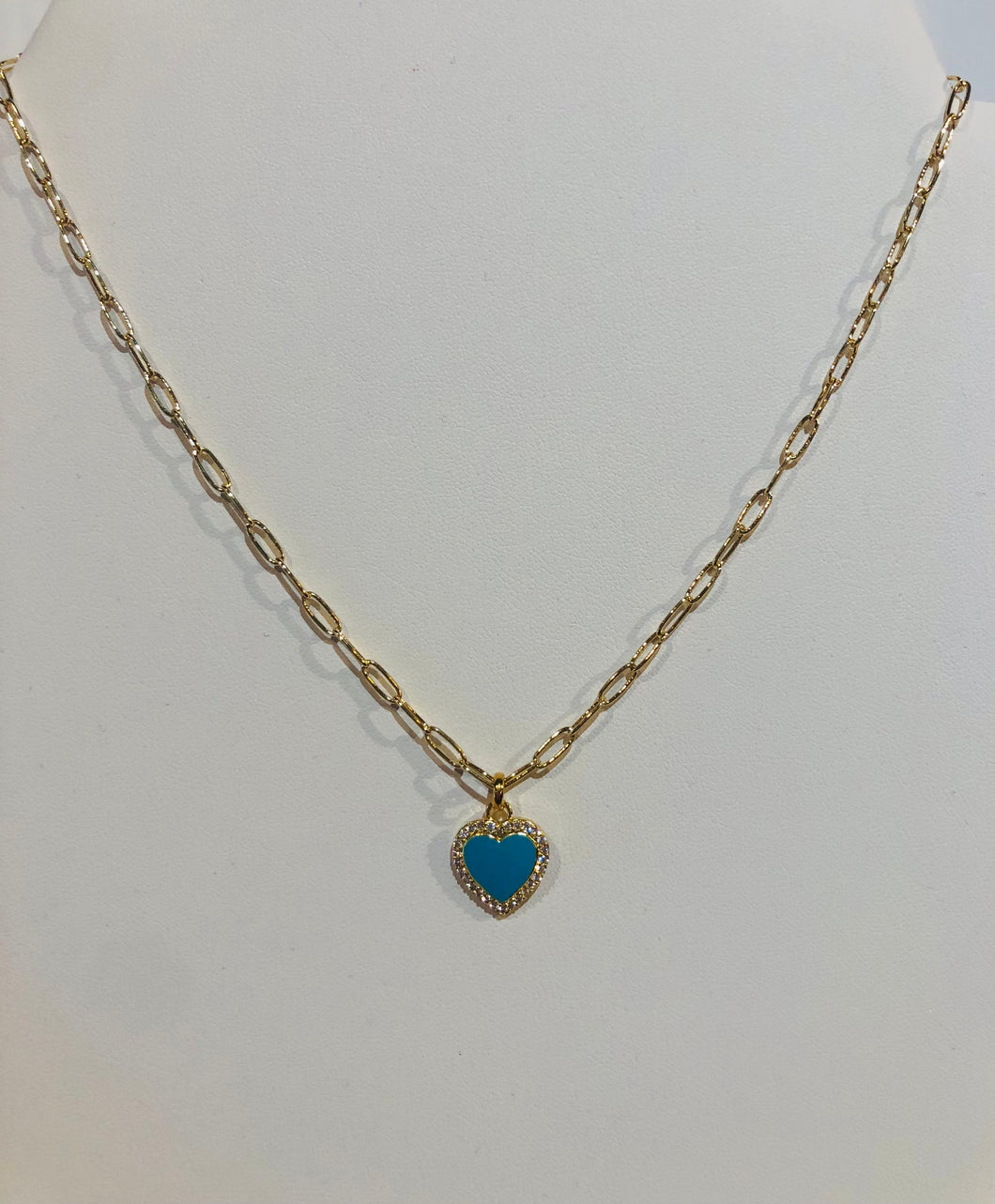 Turq Heart with CZ Diamond border Necklace