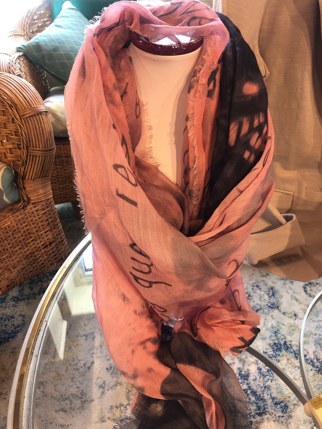 Silk and Cashmere Scarf -Paris Pink/Grey Love Scarf