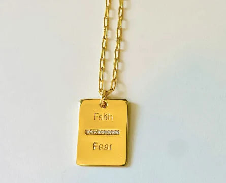 Faith Over Fear Pendant on Gold Paperclip chain