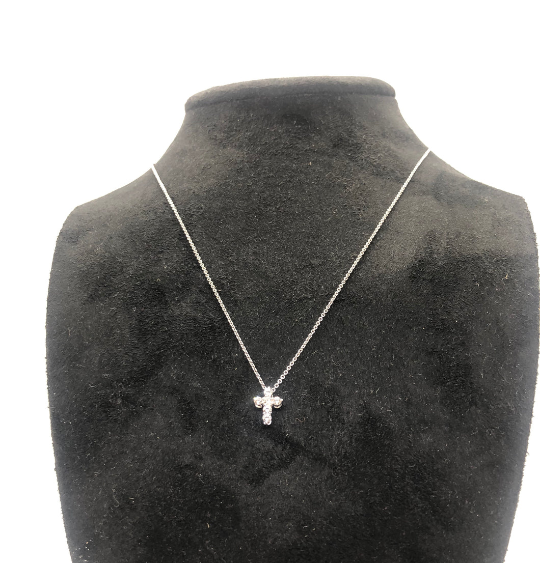 Small Pave CZ Silver Cross Necklace
