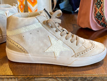 Load image into Gallery viewer, The Serena Sneaker - High Top Tan and Cream Star
