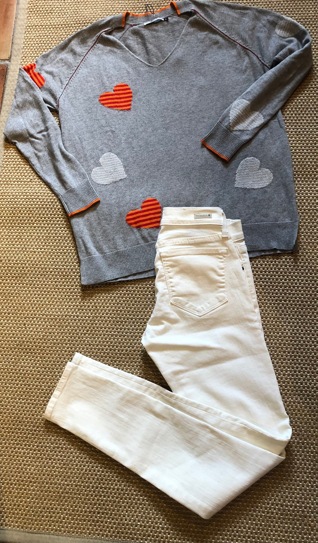 Zaket & Plover Love is Everywhere Sweater Grey with orange and Pink hearts