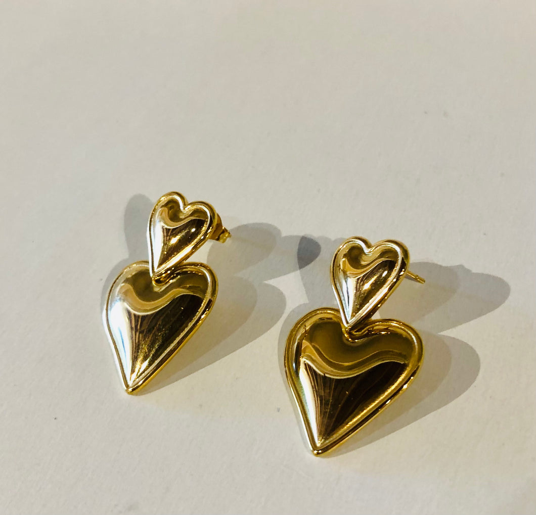 Angel Double Gold Heart Earring