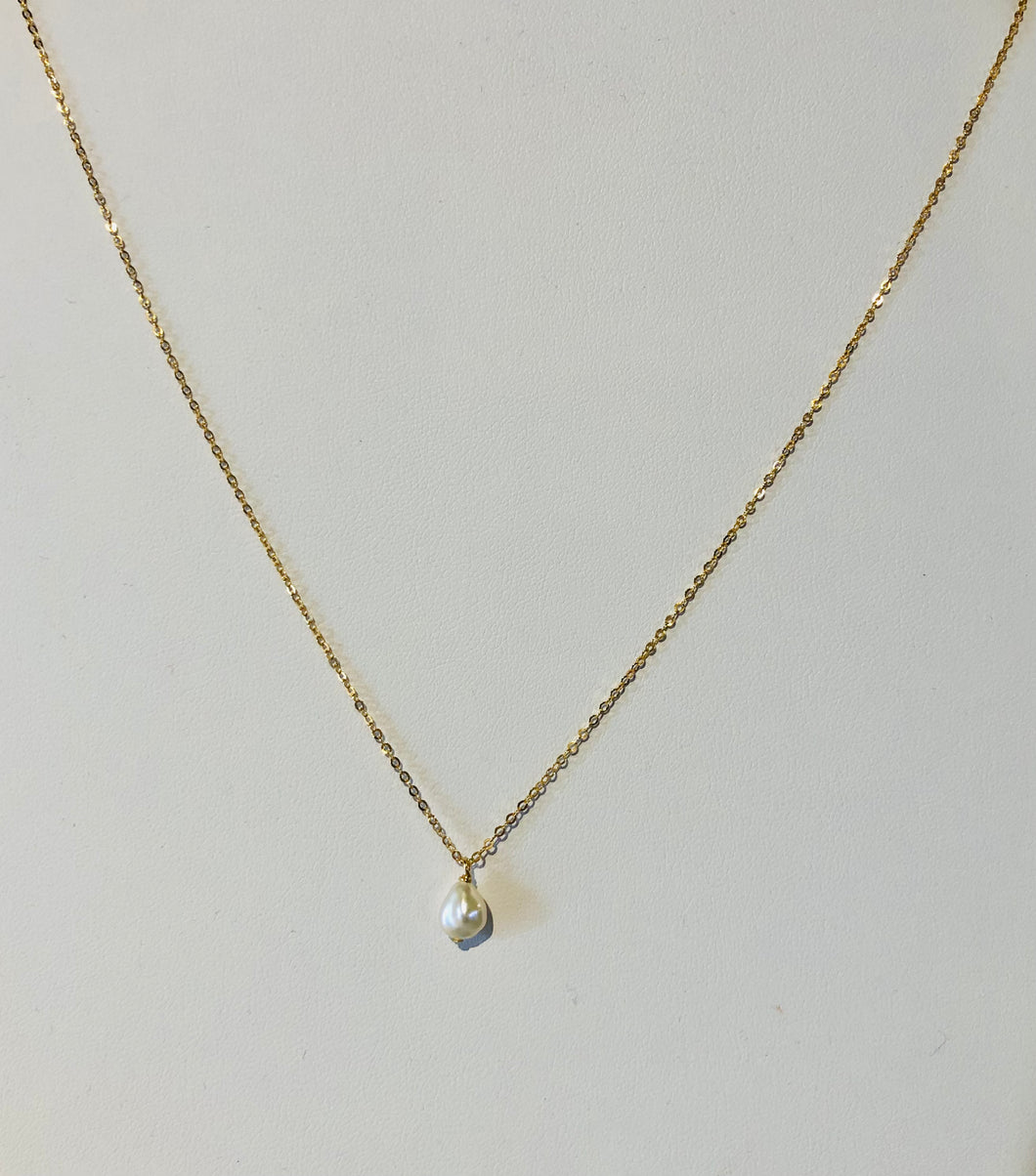 Drake Small Pearl Drop Necklace on a Gold Chain with 2