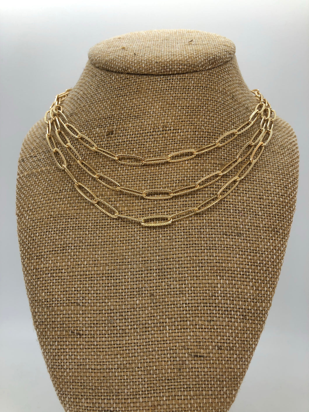Gold 3 Strand Paper Clip Necklace