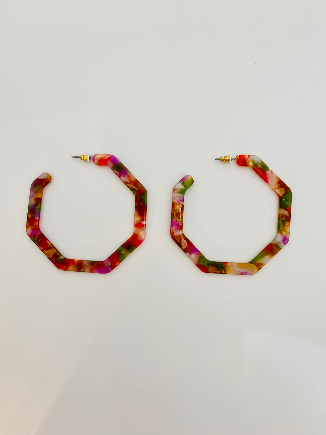 The Autumn Multi Colored Acrylic Octagonal Hoop Earring