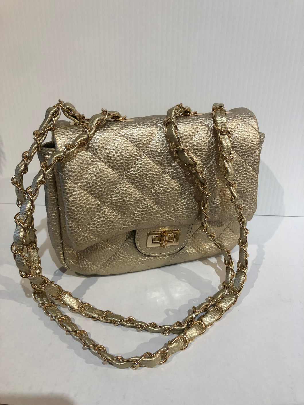 Goldie Gold quilted Handbag with Chain Strap