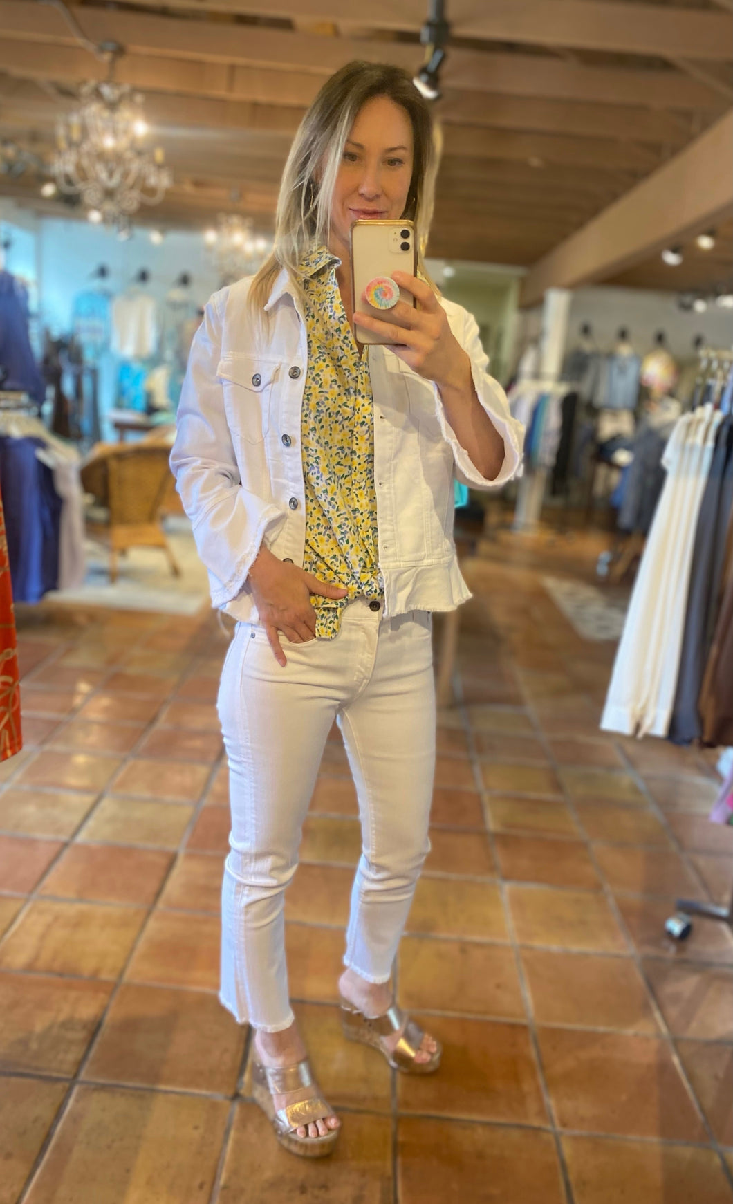 Yest White Katy Jean Jacket with Bell Sleeve